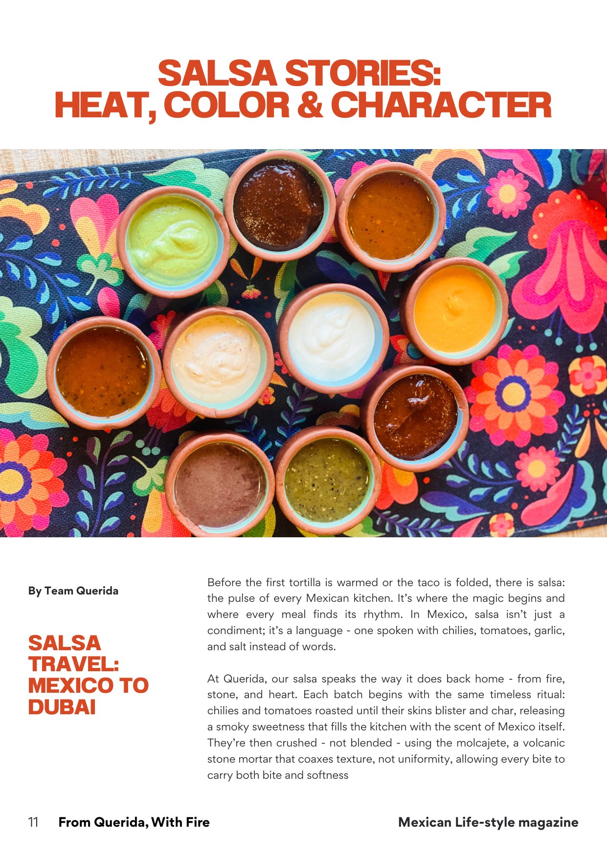 Querida Magazine — Monclovita la Bella, page 11 of 37. Where it begins. Charcoal, comal, and a mother's kitchen. Destination: Monclova, Coahuila, Mexico.