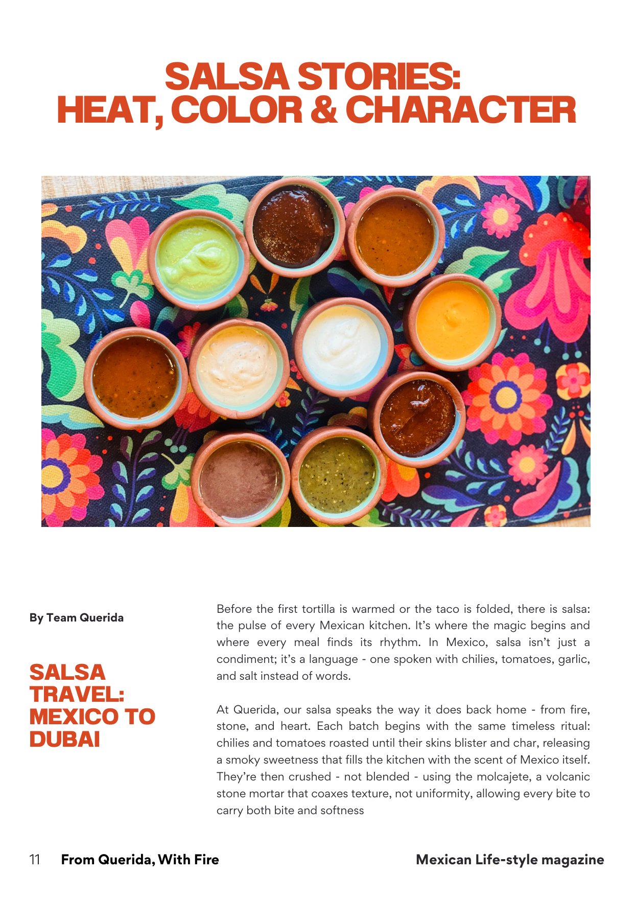 Querida Magazine — Monclovita la Bella, page 12 of 37. Where it begins. Charcoal, comal, and a mother's kitchen. Destination: Monclova, Coahuila, Mexico.