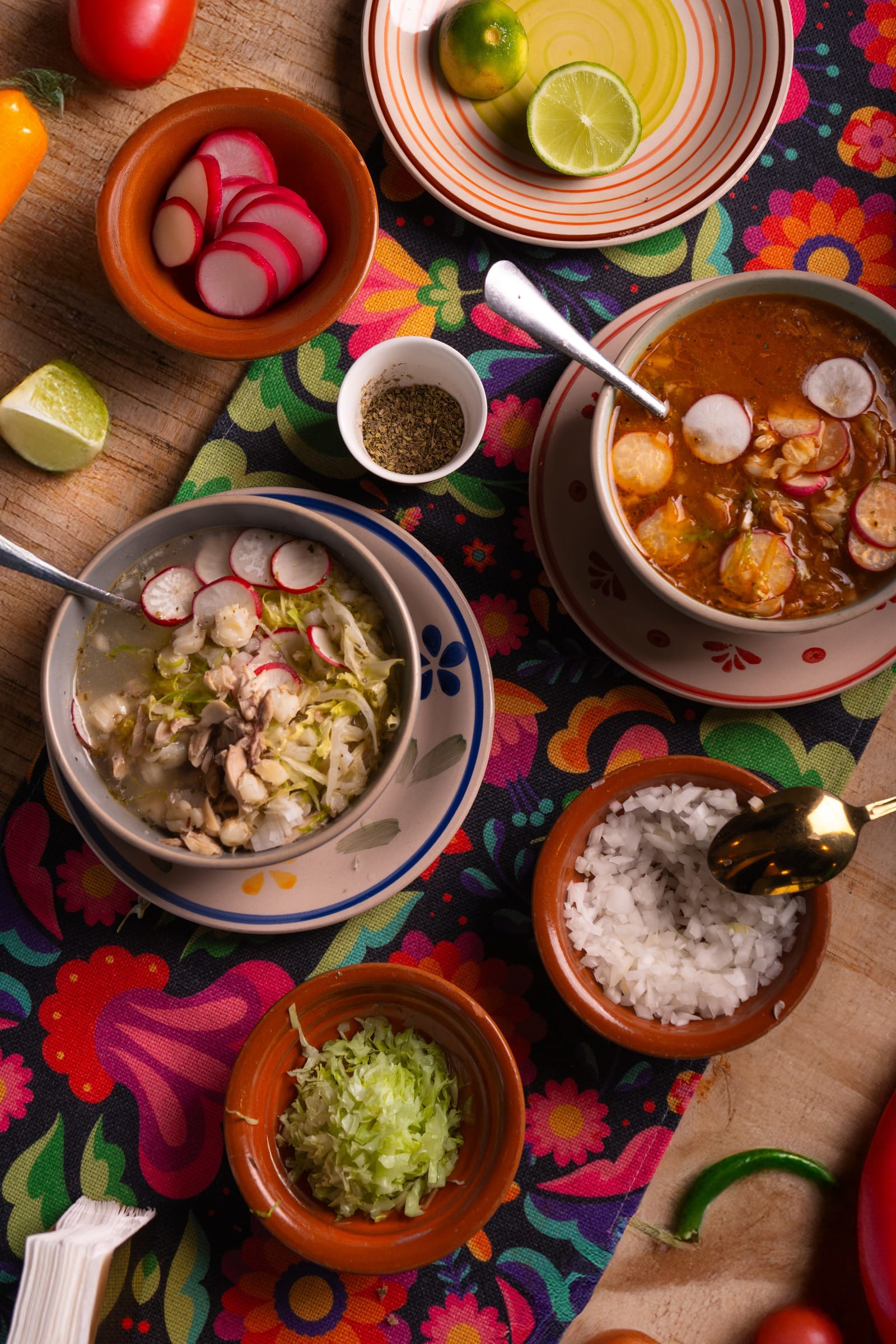 Querida Magazine — Mama's Best · Pozole rojo y blanco, page 4 of 10. Ten plates from Mama's kitchen — the new pozole, the family table, the room when it fills. Destination: Querida — Al Barsha 1, Dubai.